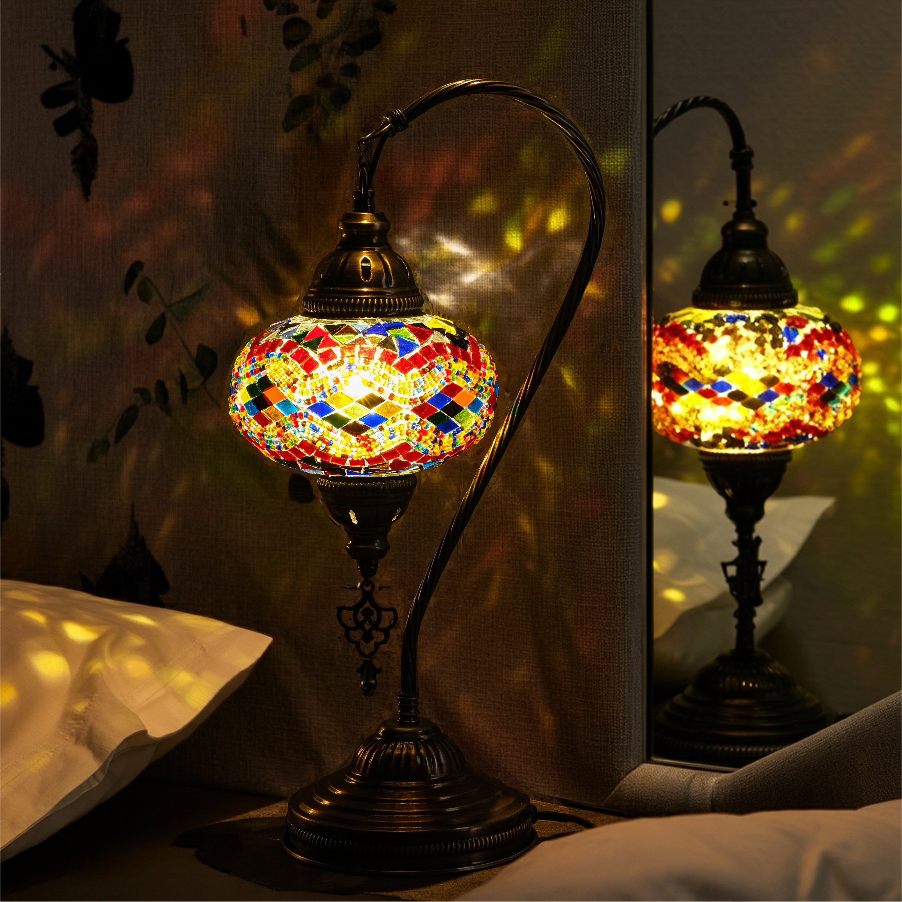 Mozaist Handmade Turkish Mosaic Swan Table Lamp Rainbow