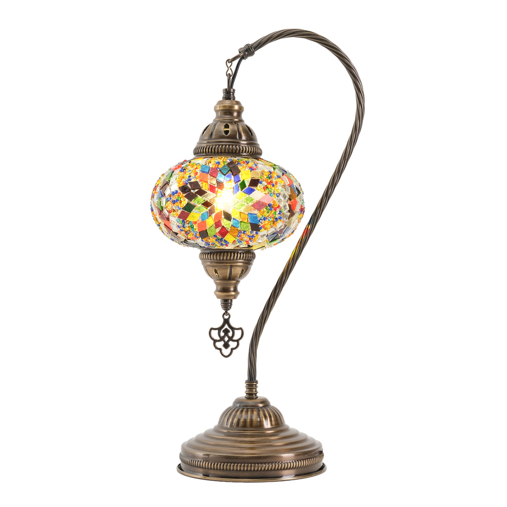 Mozaist Handmade Turkish Mosaic Swan Table Lamp Multicolor
