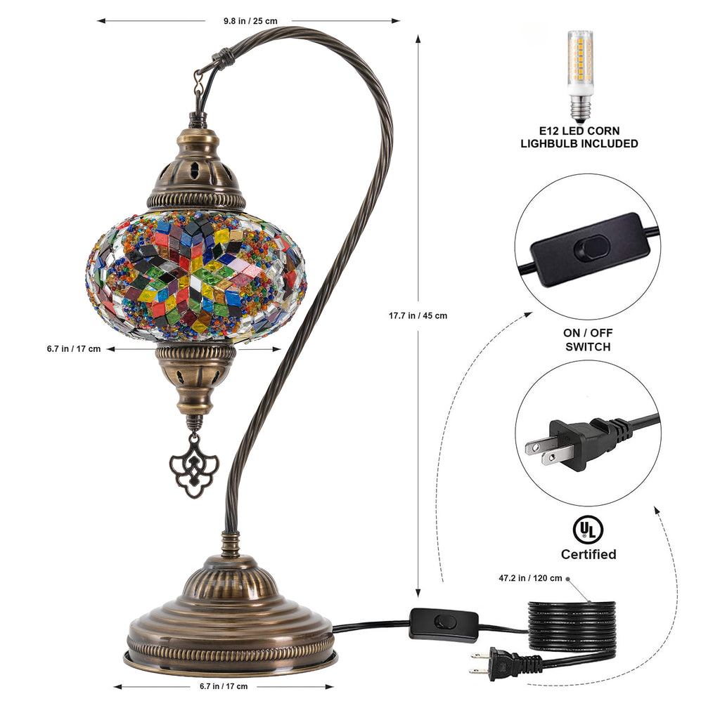 Mozaist Handmade Turkish Mosaic Swan Table Lamp Multicolor