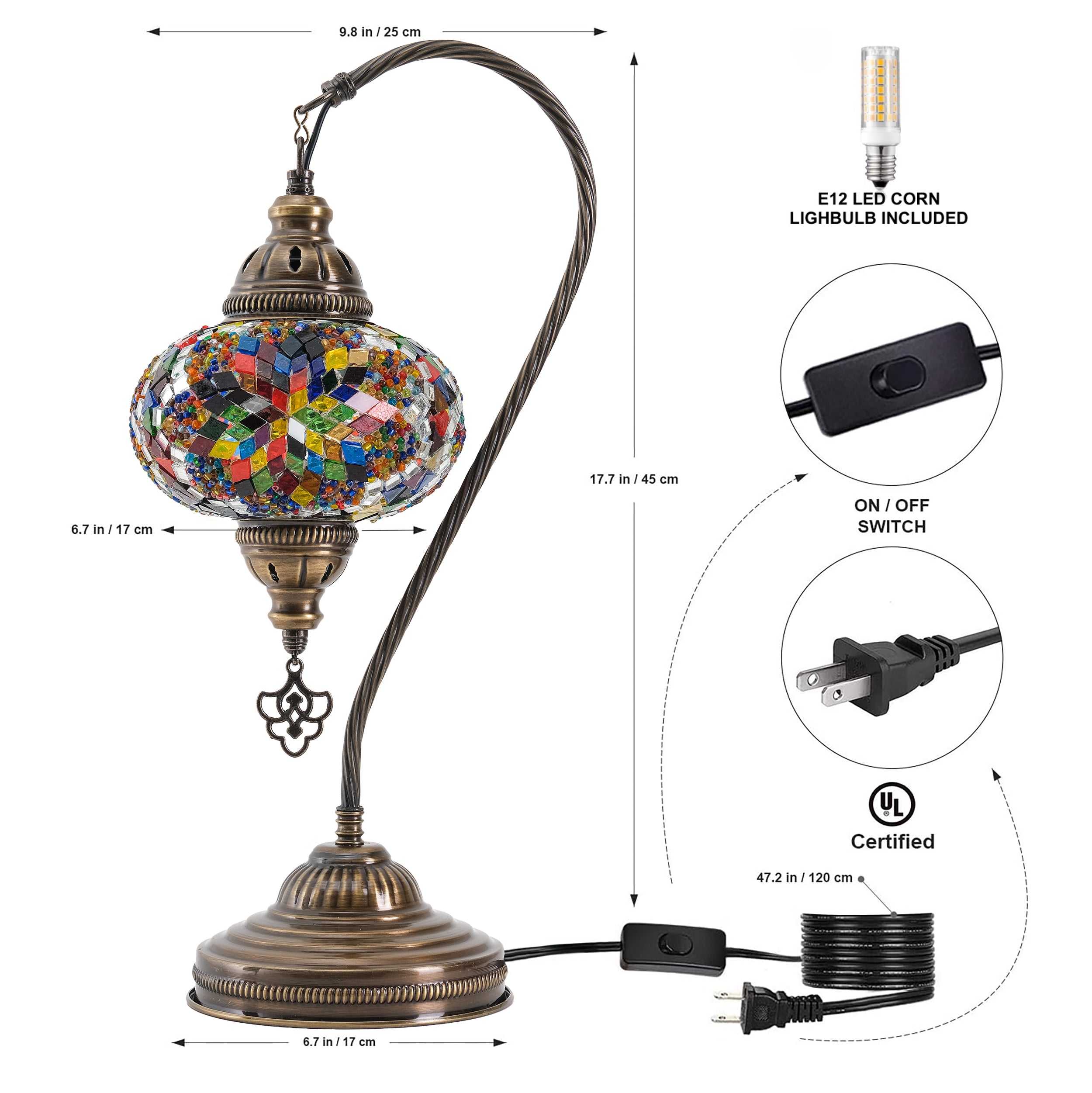 Mozaist Handmade Turkish Mosaic Swan Table Lamp Multicolor