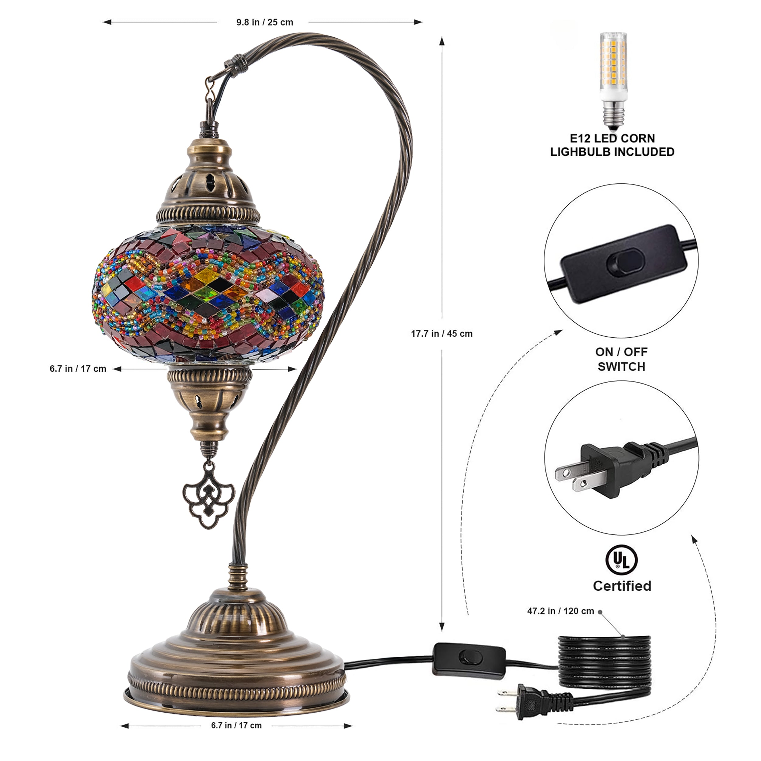 Mozaist Handmade Turkish Mosaic Swan Table Lamp Rainbow