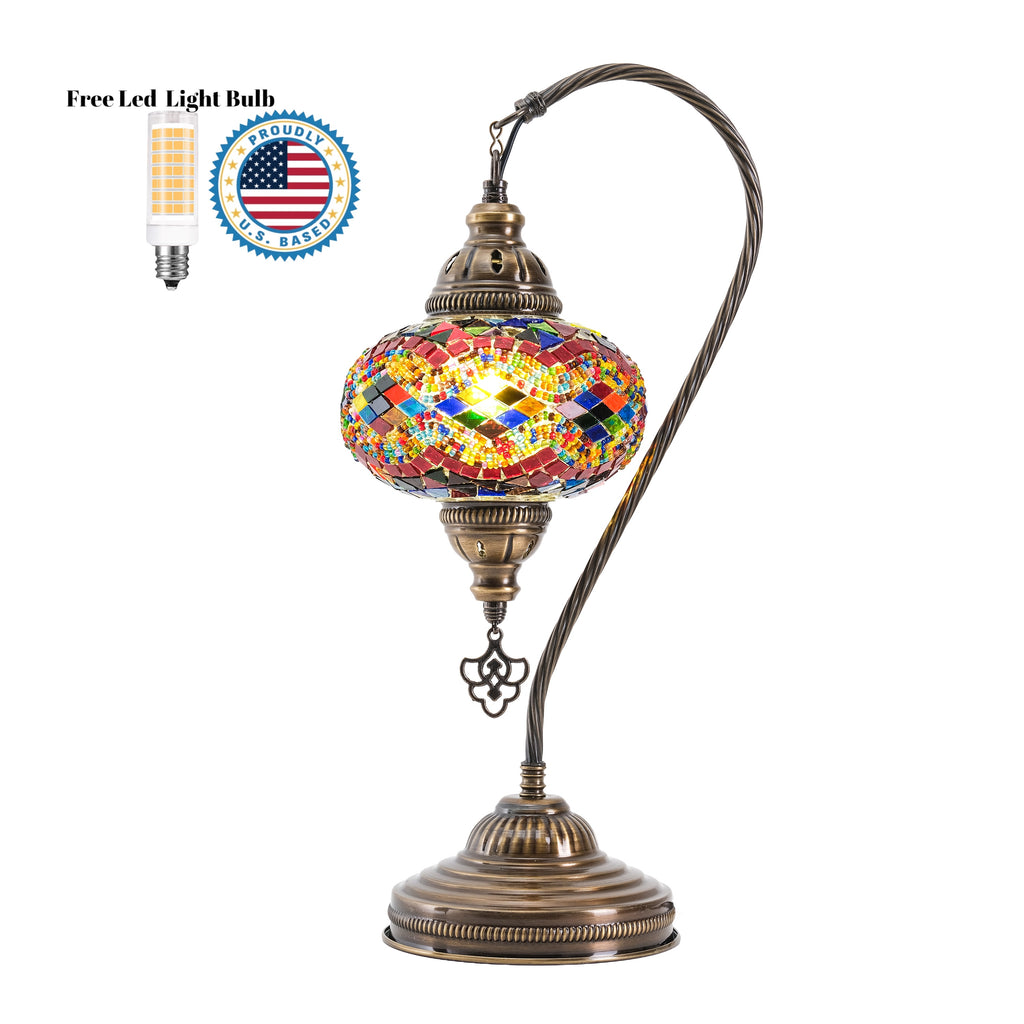 Mozaist Handmade Turkish Mosaic Swan Table Lamp Rainbow