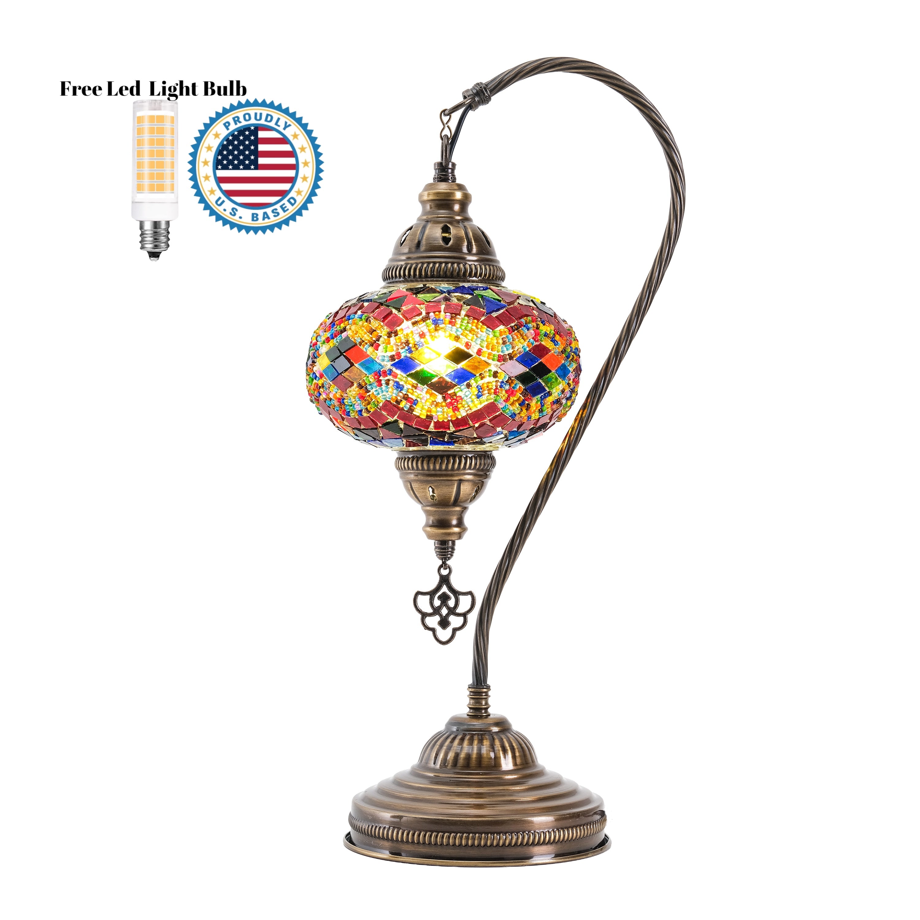 Mozaist Handmade Turkish Mosaic Swan Table Lamp Rainbow