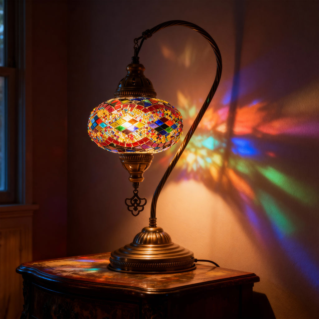Mozaist Handmade Turkish Mosaic Swan Table Lamp Rainbow