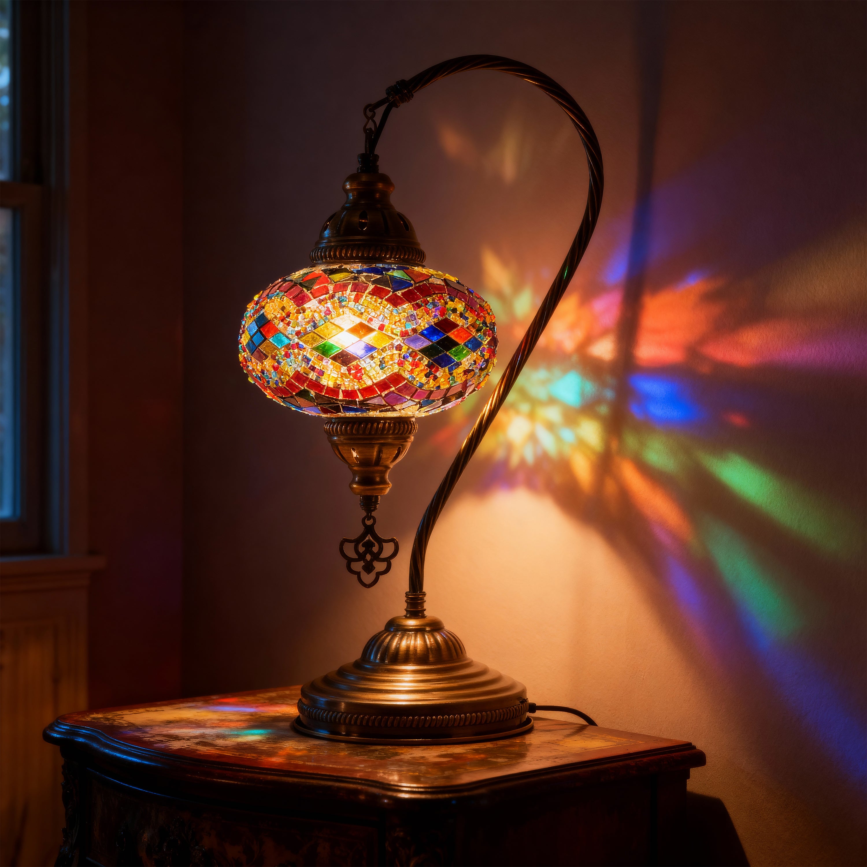 Mozaist Handmade Turkish Mosaic Swan Table Lamp Rainbow