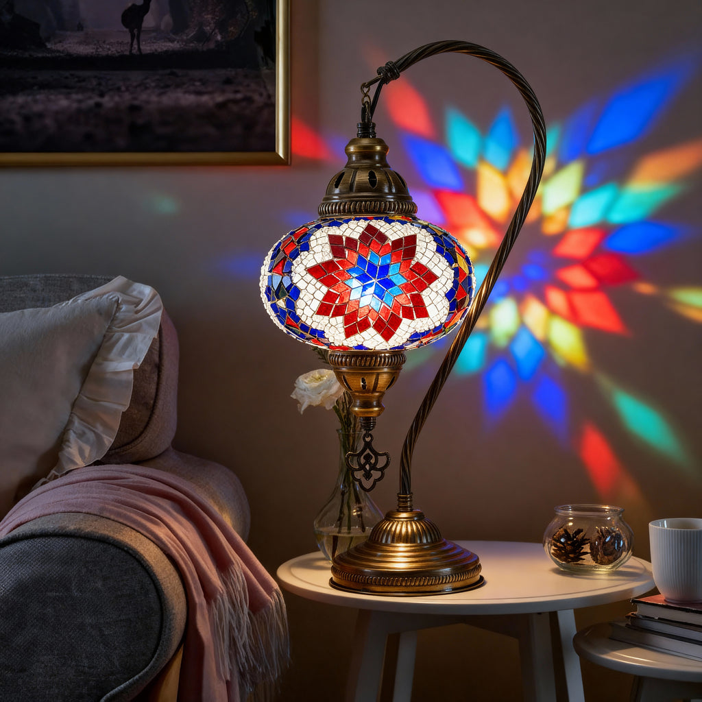 Mozaist Handmade Turkish Mosaic Swan Table Lamp Multicolor