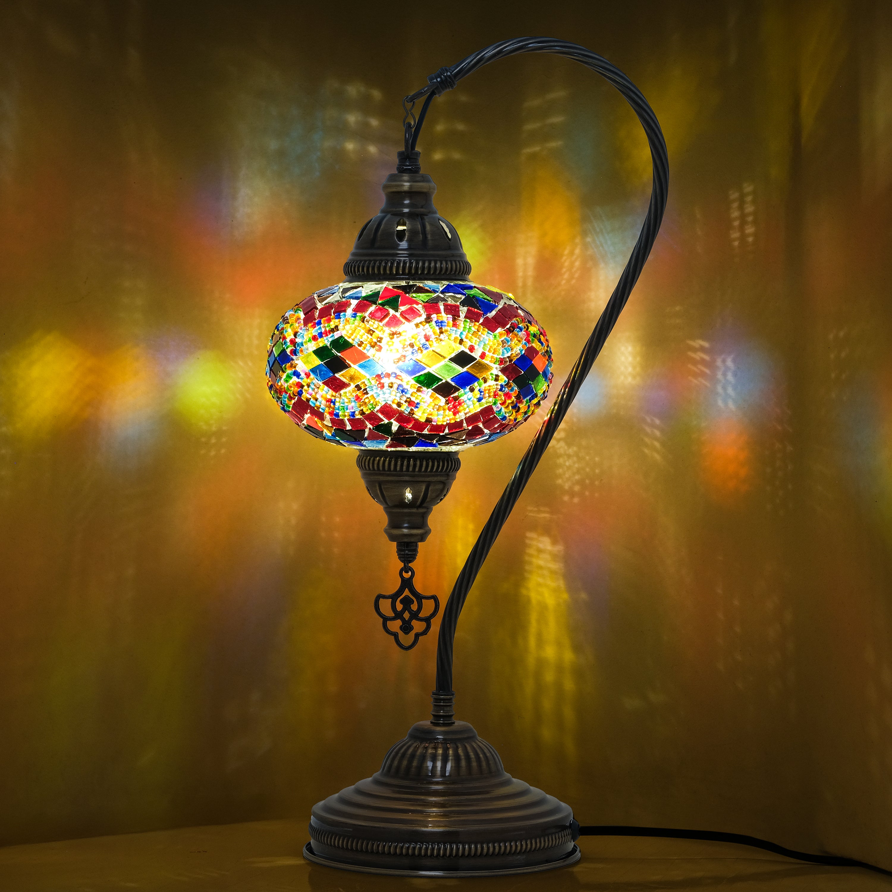 Mozaist Handmade Turkish Mosaic Swan Table Lamp Rainbow