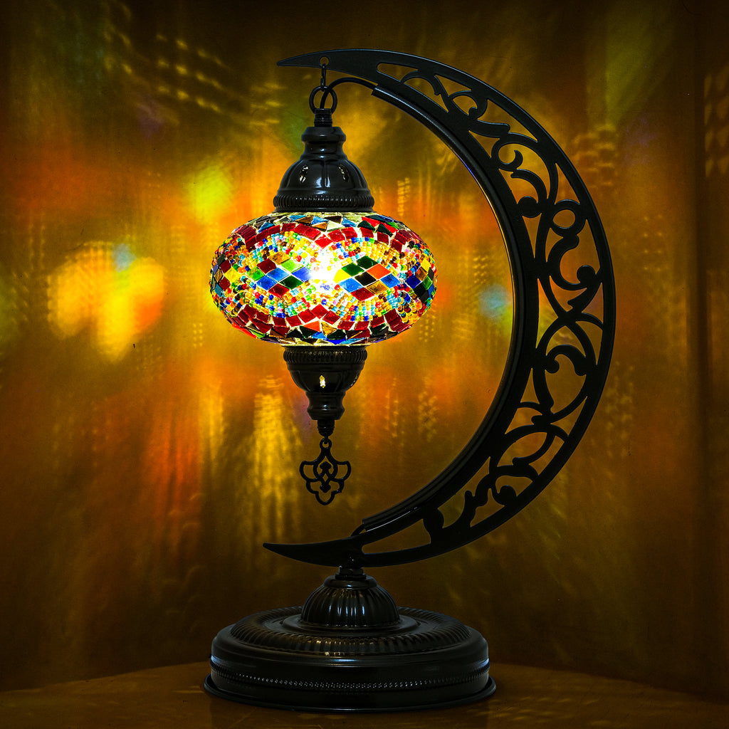 Turkish Mosaic Crescent Table Lamp (Rainbow)
