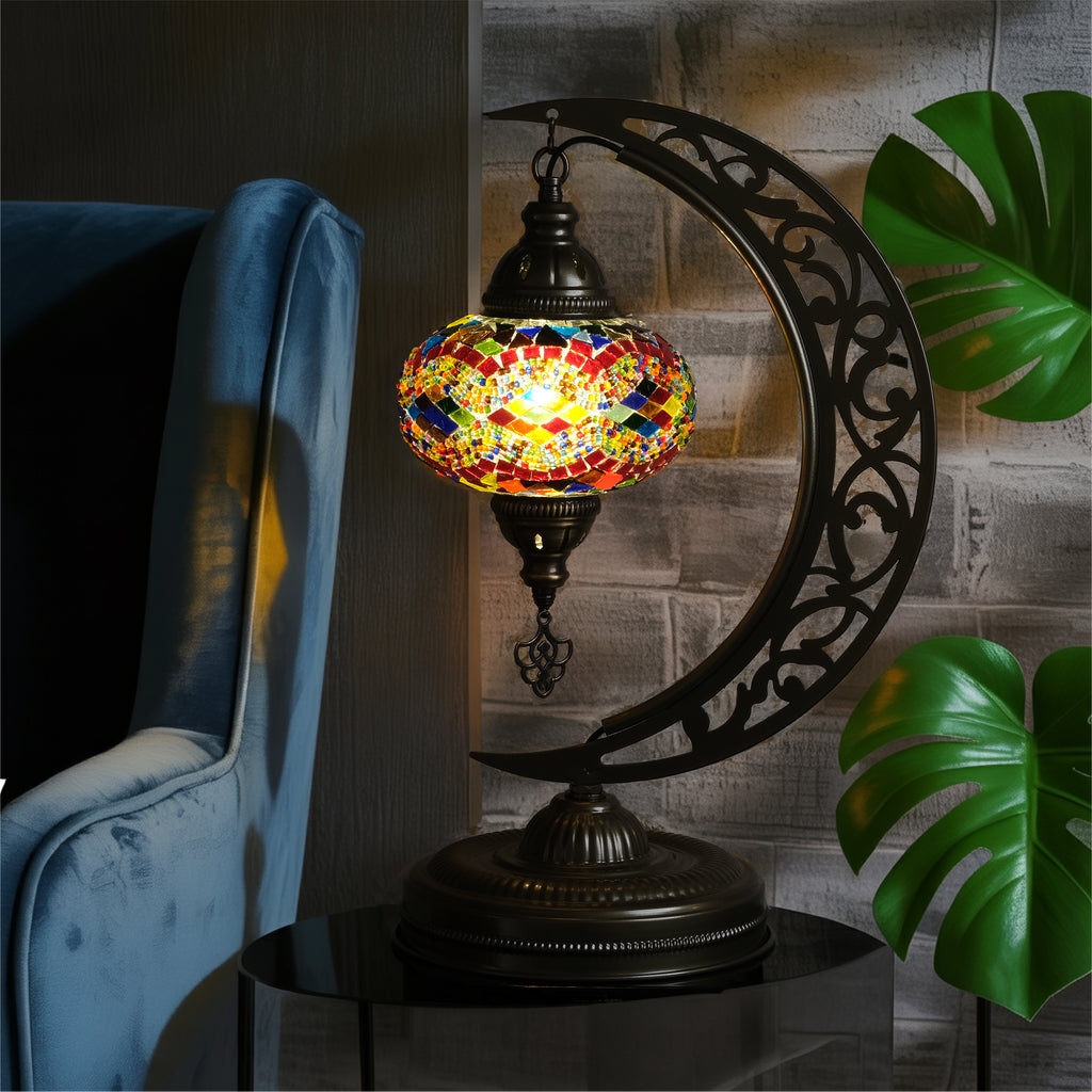 Turkish Mosaic Crescent Table Lamp (Rainbow)