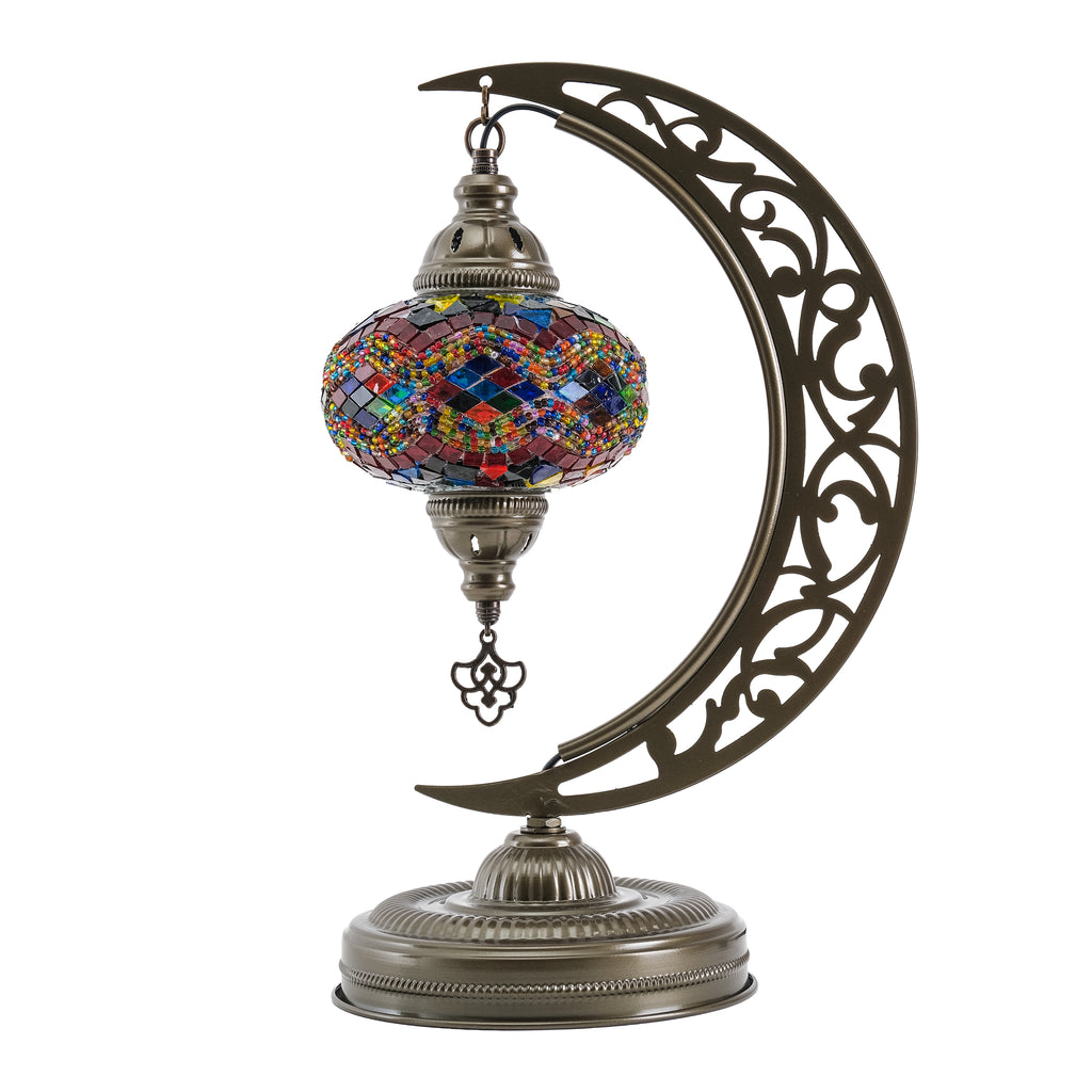 Turkish Mosaic Crescent Table Lamp (Rainbow)