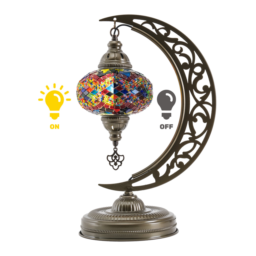 Turkish Mosaic Crescent Table Lamp (Rainbow)