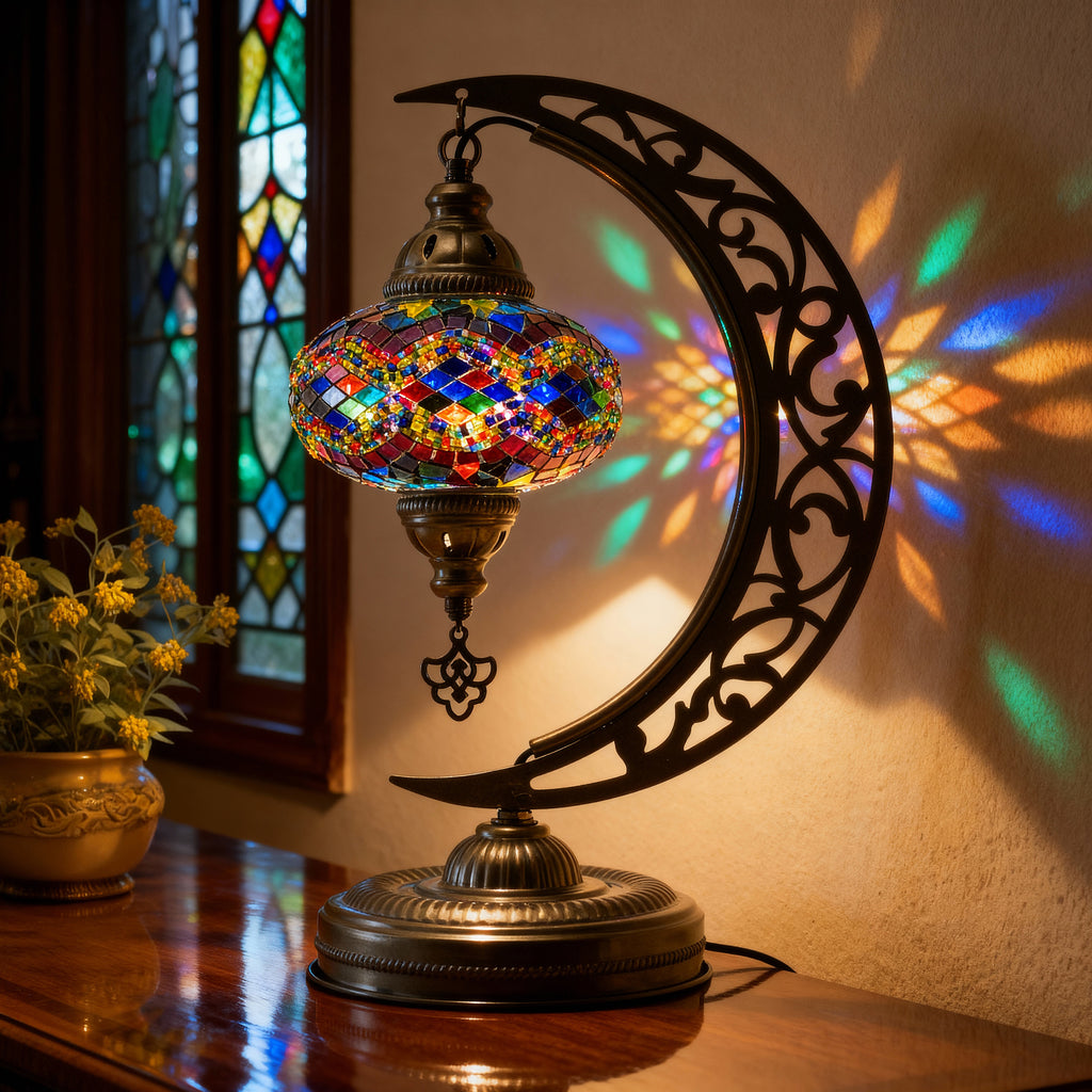 Turkish Mosaic Crescent Table Lamp (Rainbow)