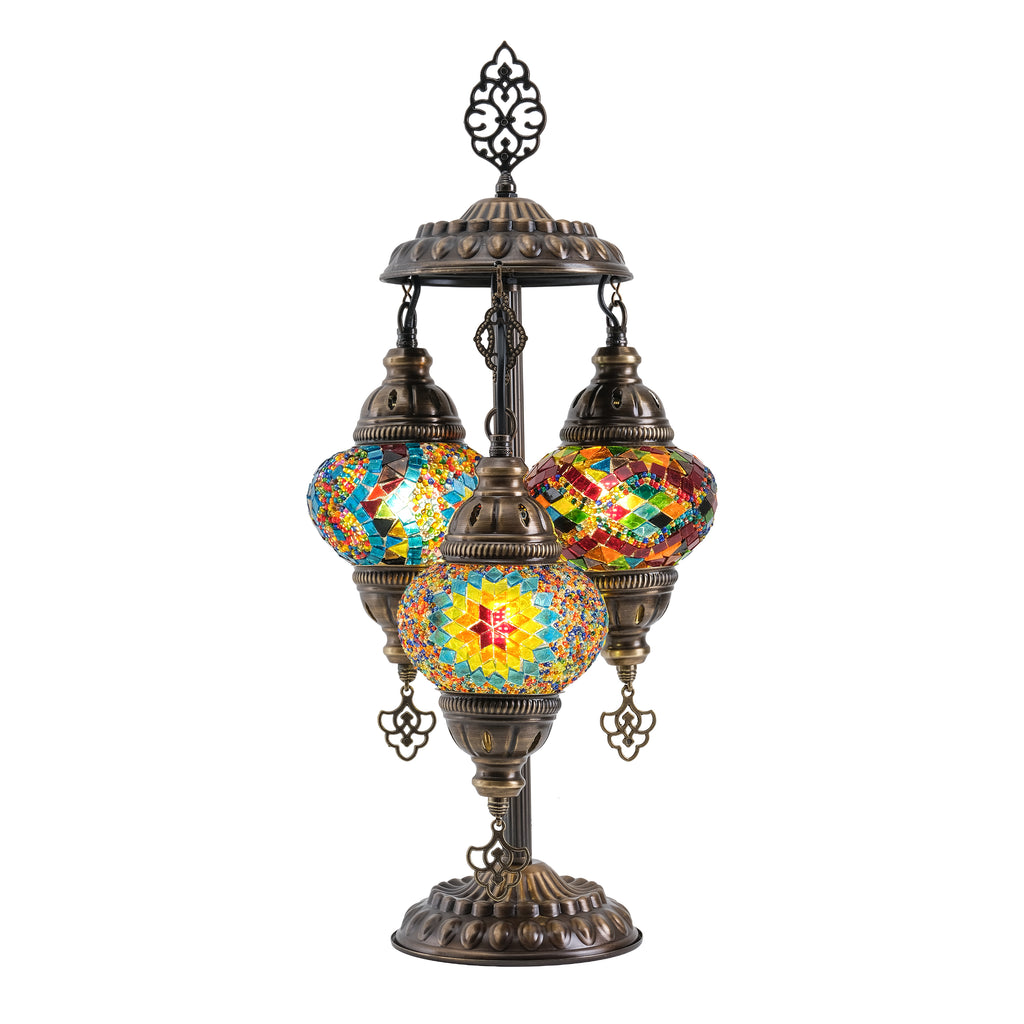 3-Globe Turkish Mosaic Table Lamp (Rainbow)