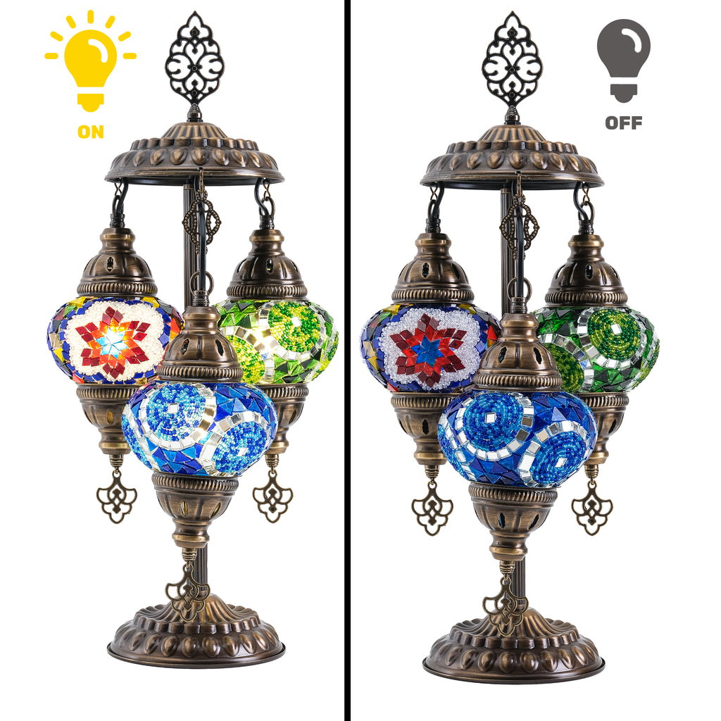 3-Globe Turkish Mosaic Table Lamp (Multicolor)