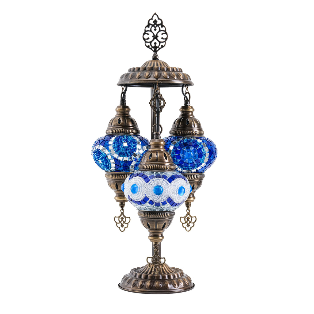 3-Globe Turkish Mosaic Table Lamp (Blue Combination)