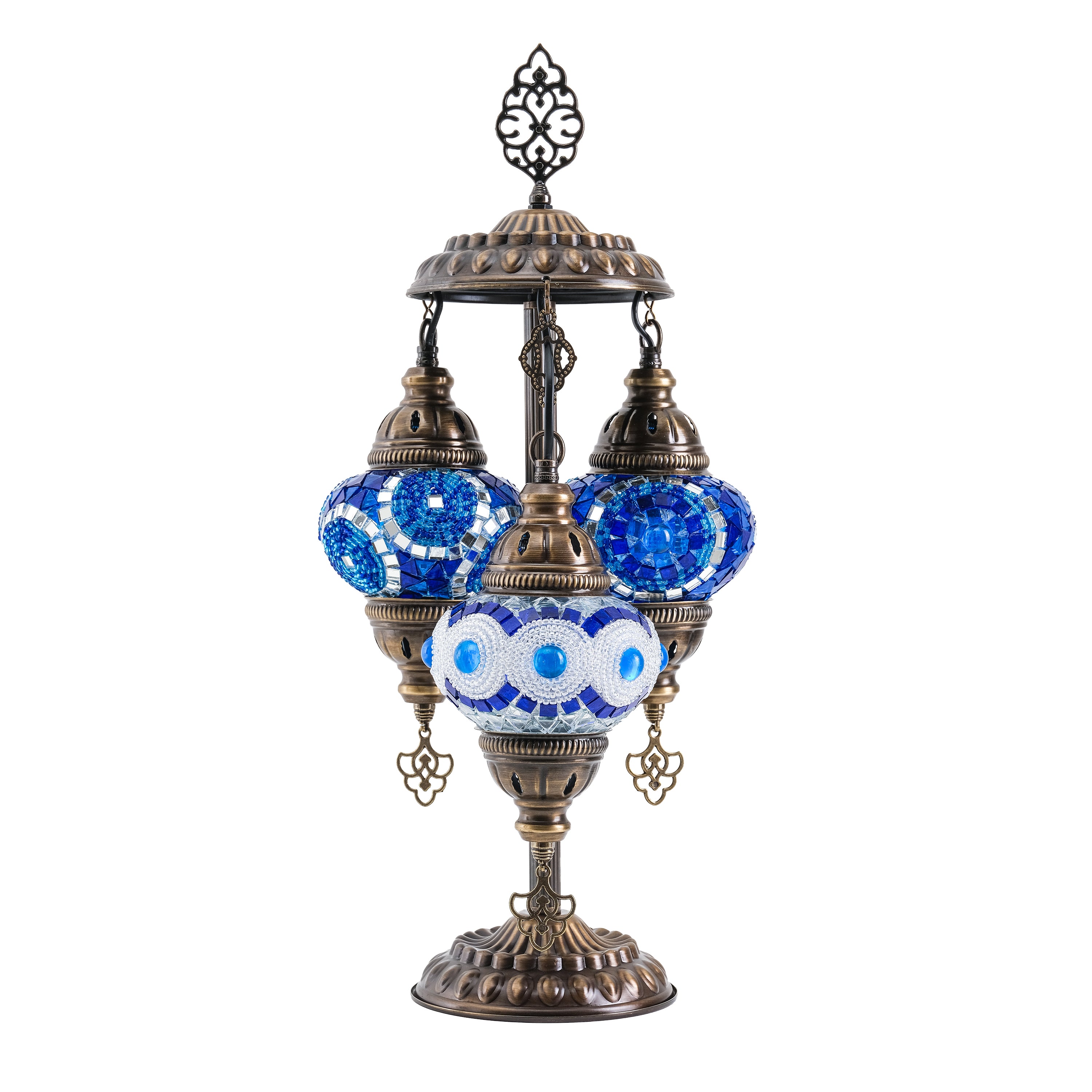 3-Globe Turkish Mosaic Table Lamp (Blue Combination)
