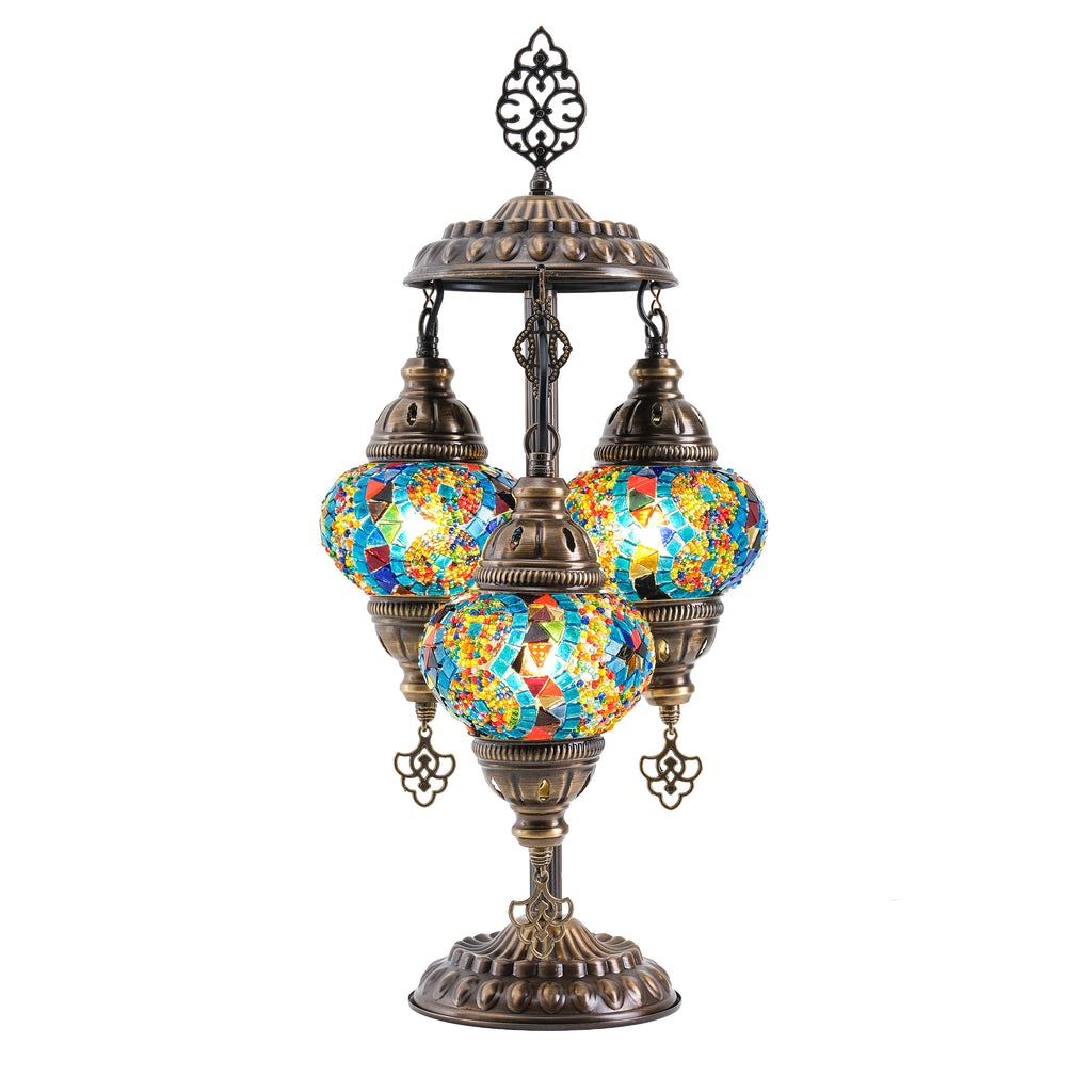 3-Globe Turkish Mosaic Table Lamp (Rainbow)