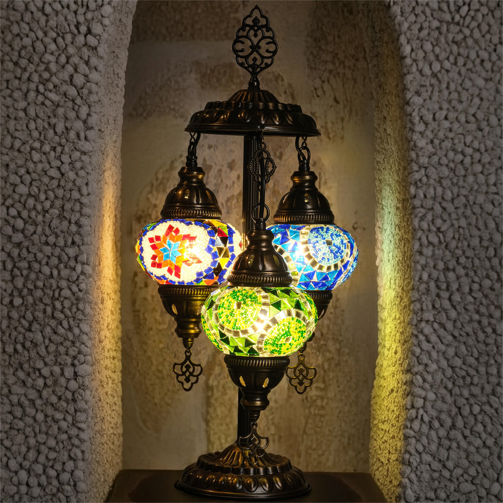 3-Globe Turkish Mosaic Table Lamp (Multicolor)