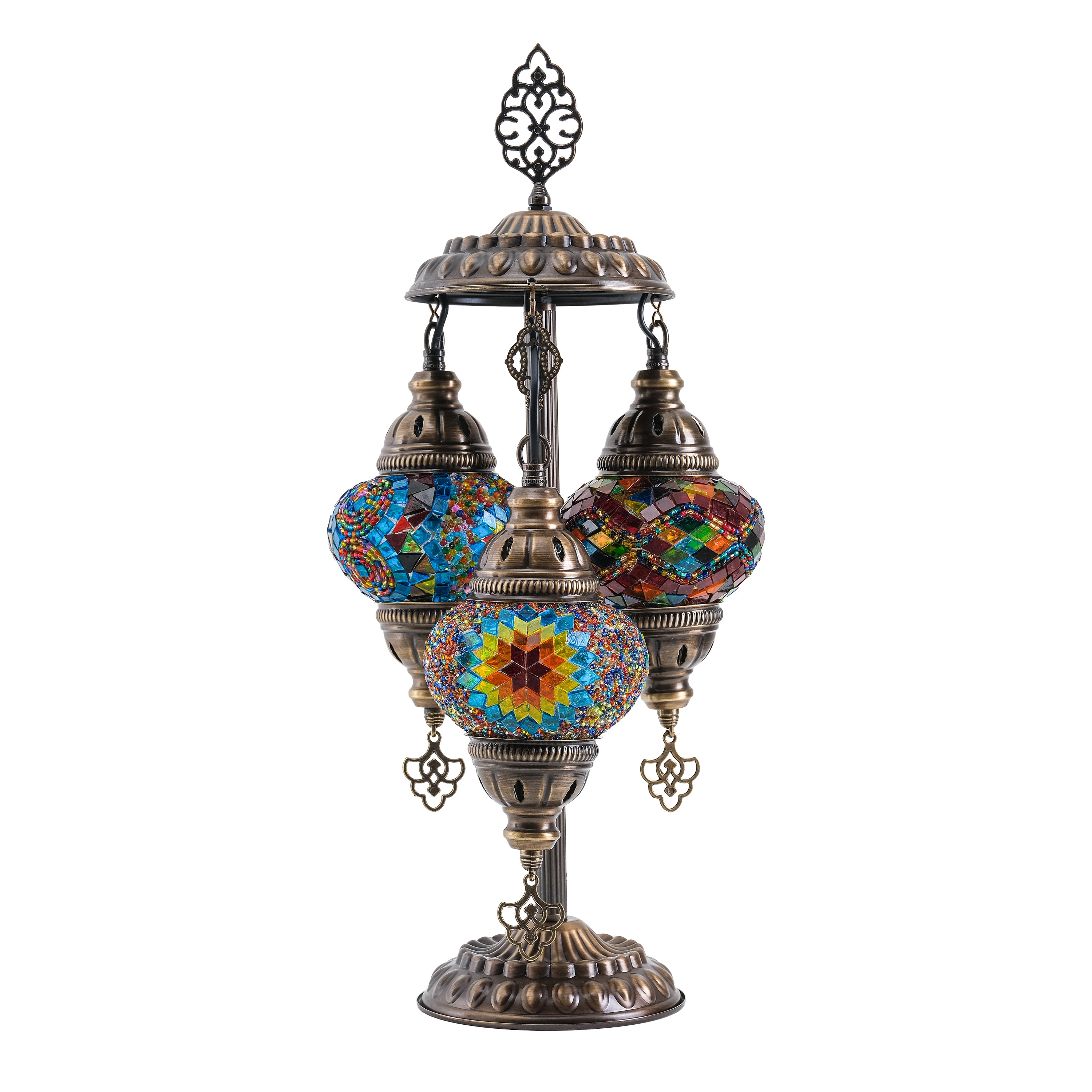 3-Globe Turkish Mosaic Table Lamp (Rainbow)