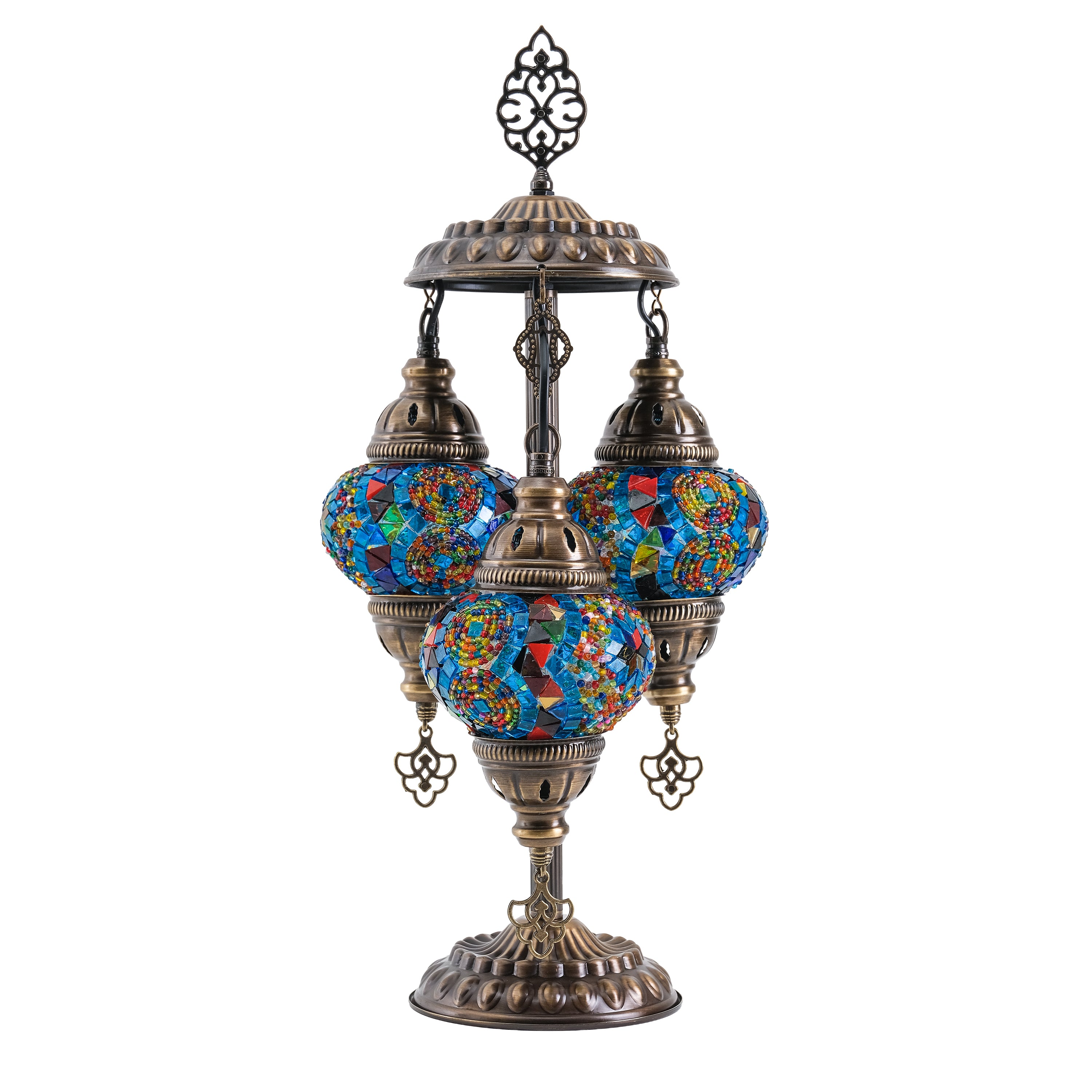 3-Globe Turkish Mosaic Table Lamp (Rainbow)