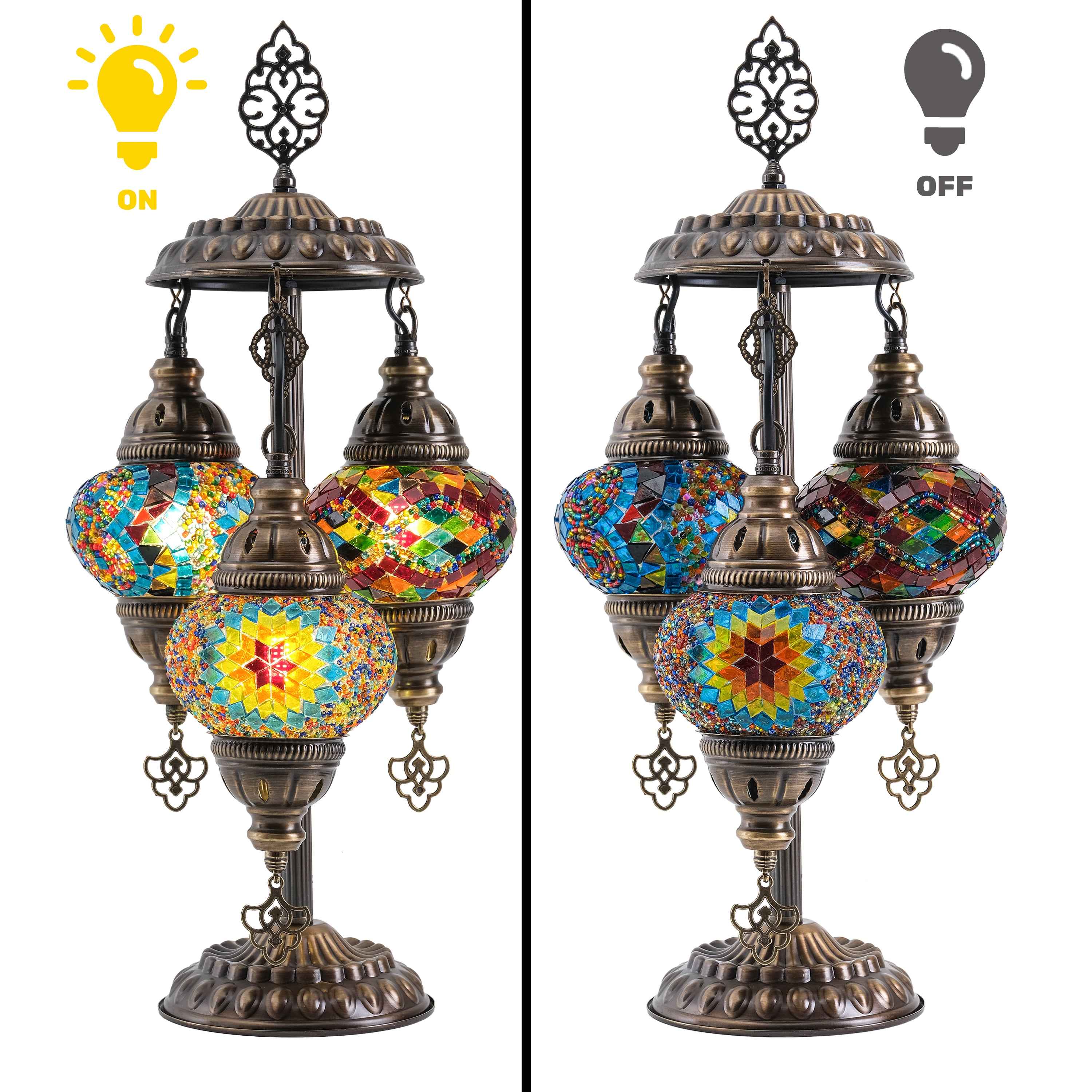 3-Globe Turkish Mosaic Table Lamp (Rainbow)