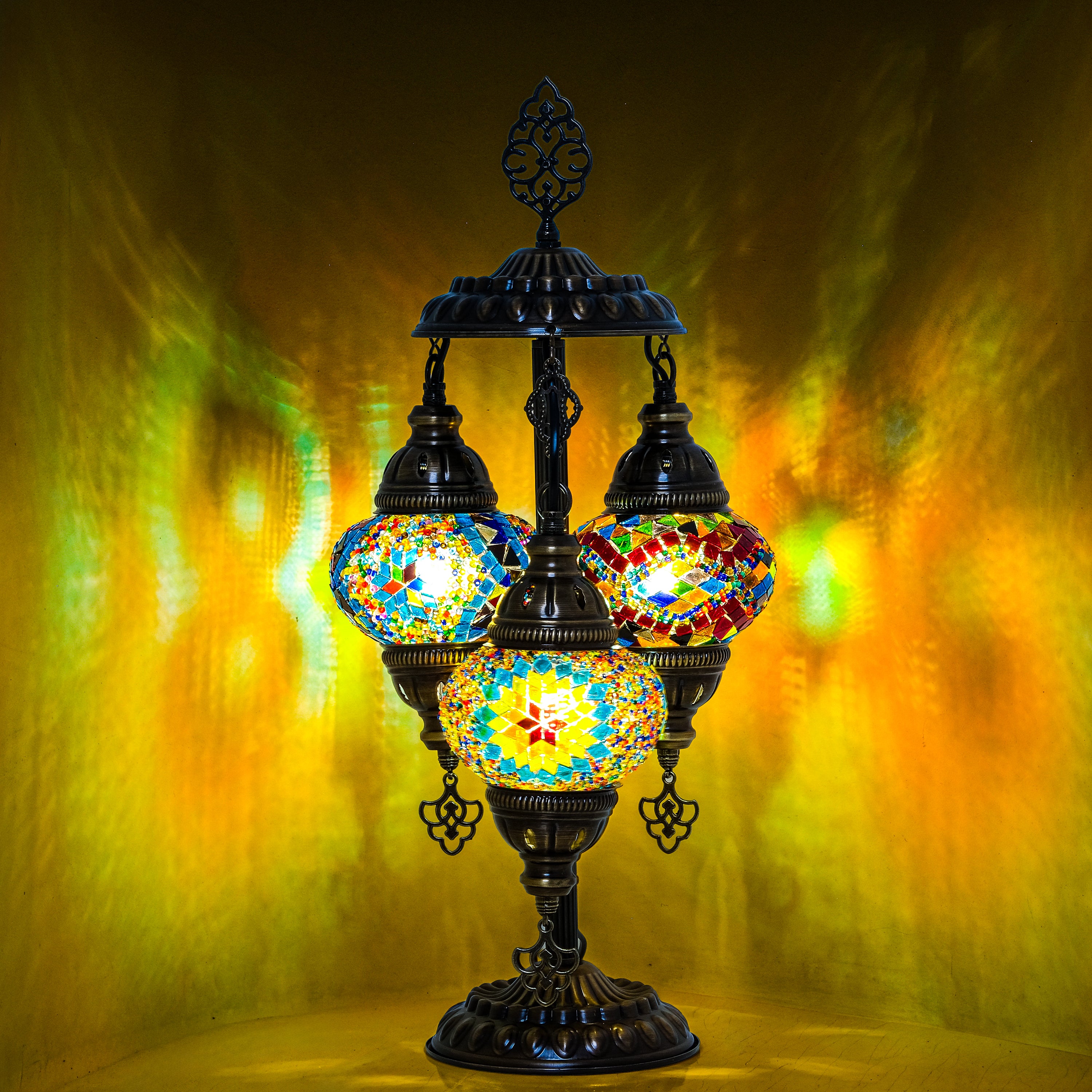 3-Globe Turkish Mosaic Table Lamp (Rainbow)