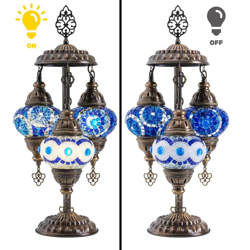 3-Globe Turkish Mosaic Table Lamp (Blue Combination)