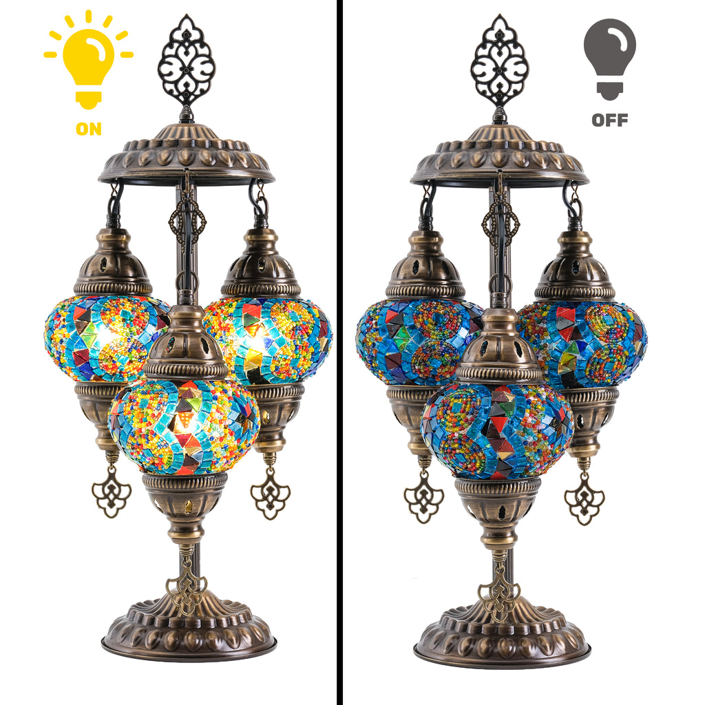 3-Globe Turkish Mosaic Table Lamp (Rainbow)