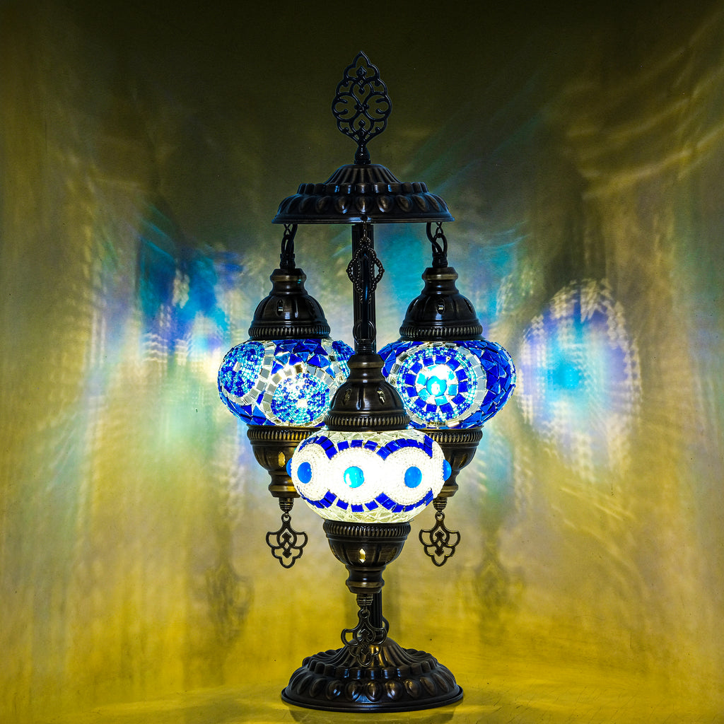 3-Globe Turkish Mosaic Table Lamp (Blue Combination)