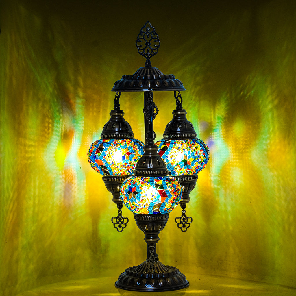 3-Globe Turkish Mosaic Table Lamp (Rainbow)