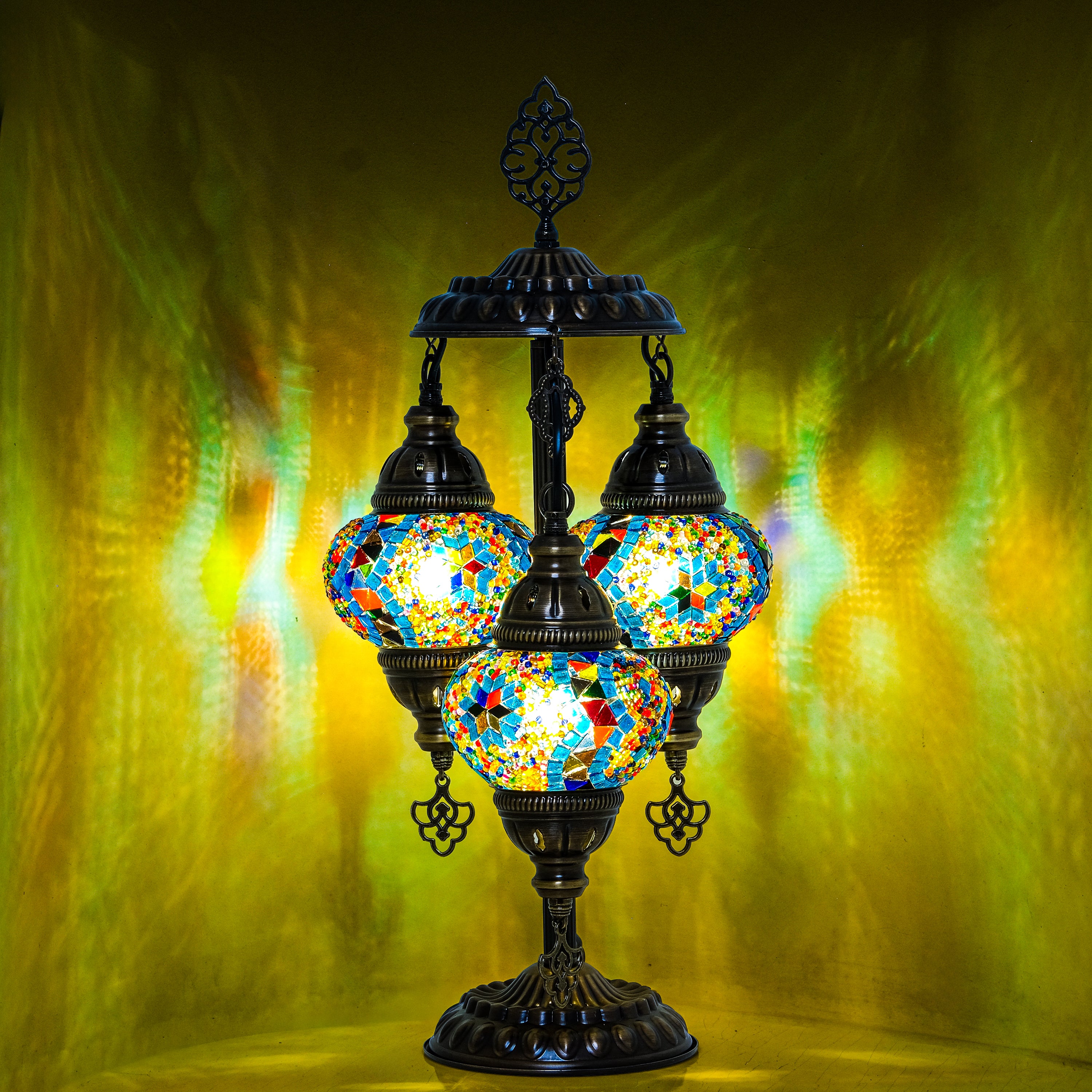3-Globe Turkish Mosaic Table Lamp (Rainbow)