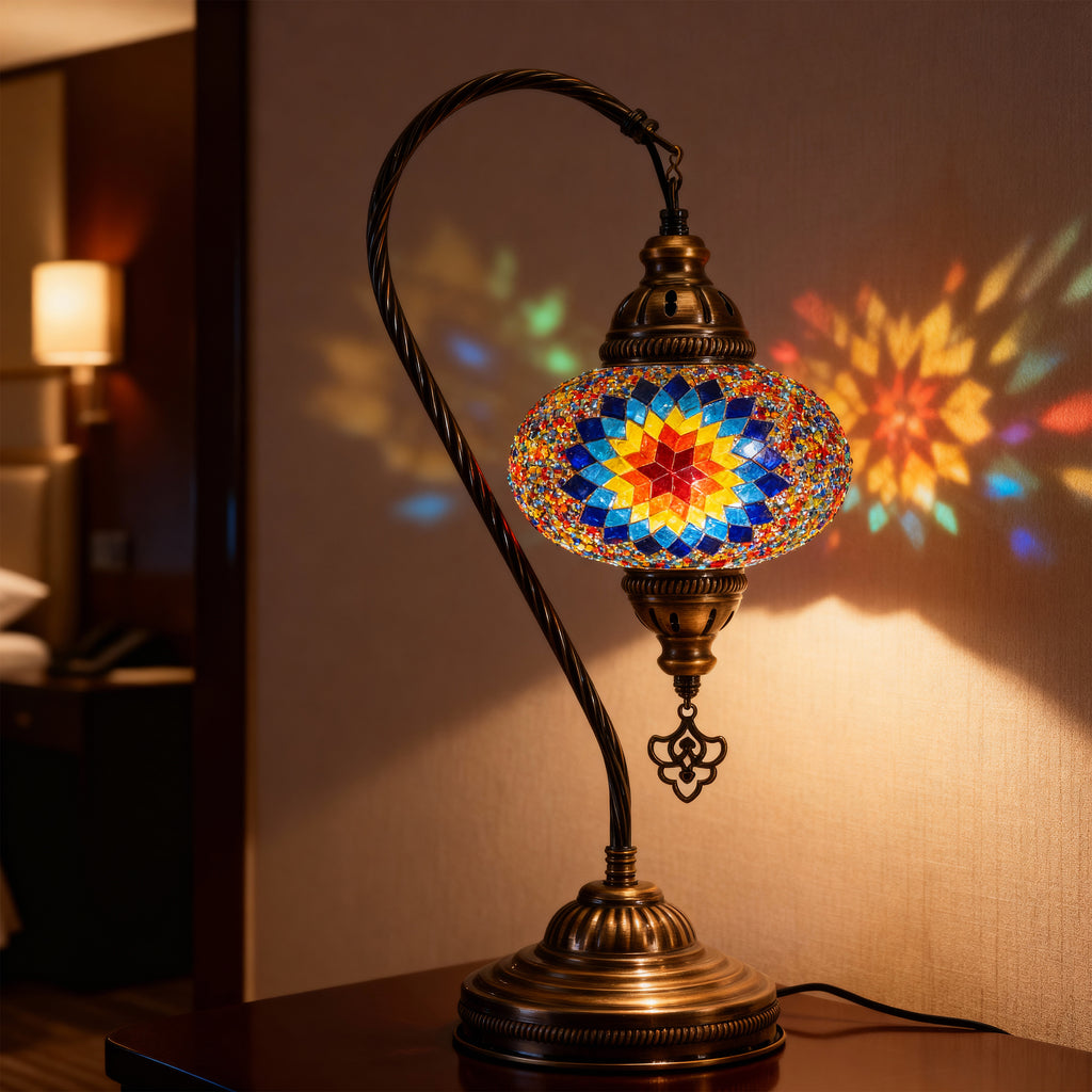 Mozaist Handmade Turkish Mosaic Swan Table Lamp Rainbow