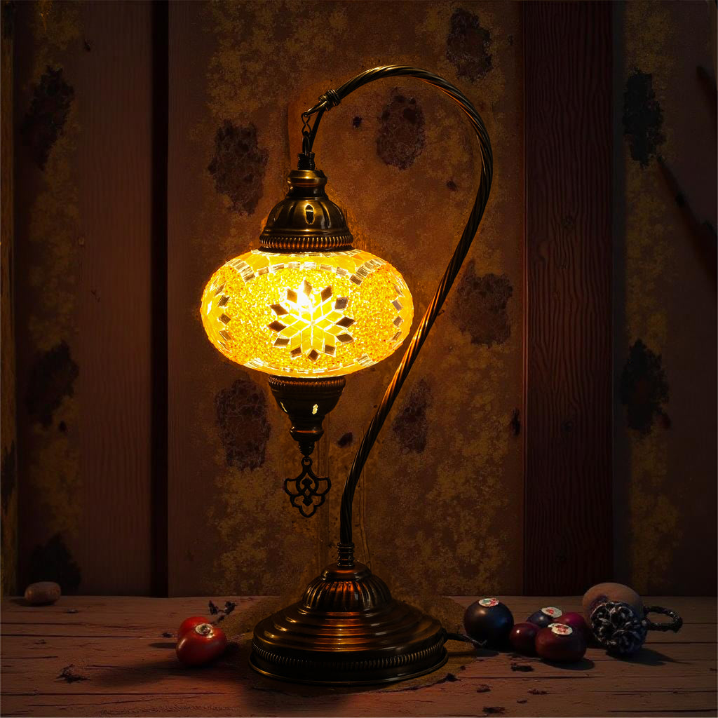 Mozaist Handmade Turkish Mosaic Swan Table Lamp Orange