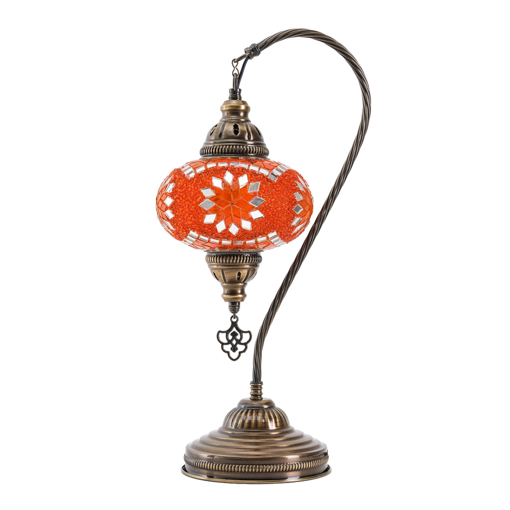 Mozaist Handmade Turkish Mosaic Swan Table Lamp Orange
