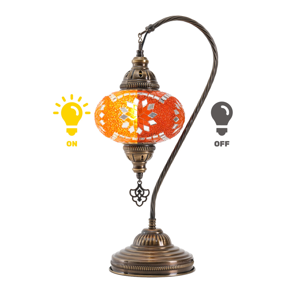 Mozaist Handmade Turkish Mosaic Swan Table Lamp Orange