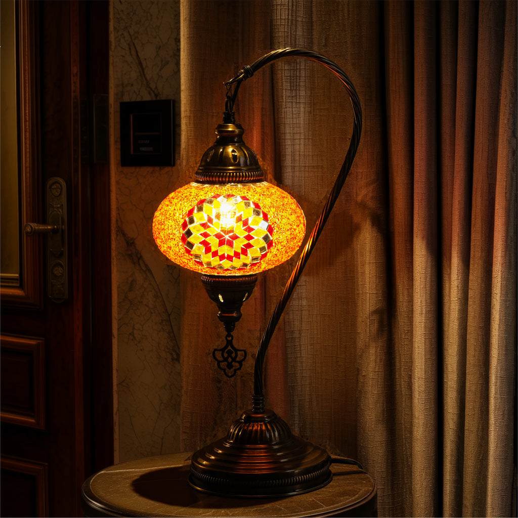 Mozaist Handmade Turkish Mosaic Swan Table Lamp Orange