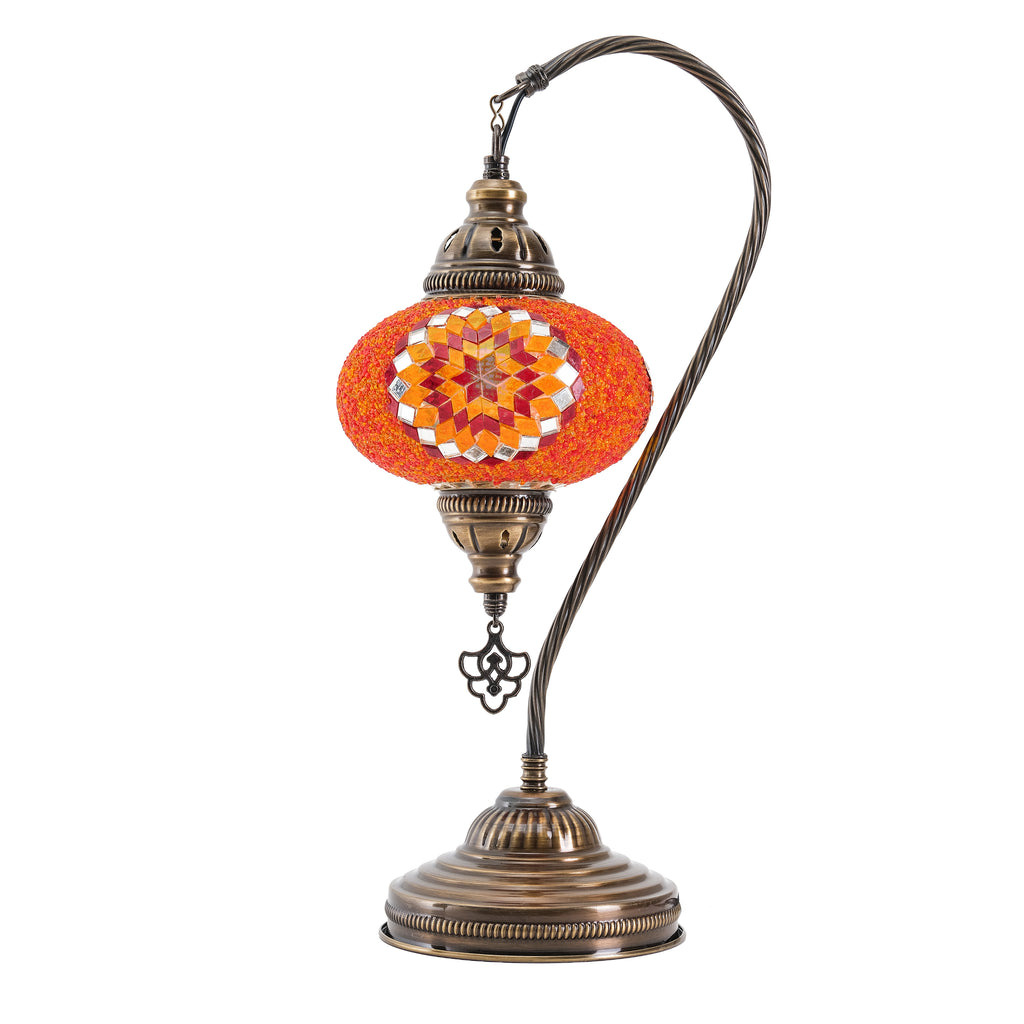 Mozaist Handmade Turkish Mosaic Swan Table Lamp Orange