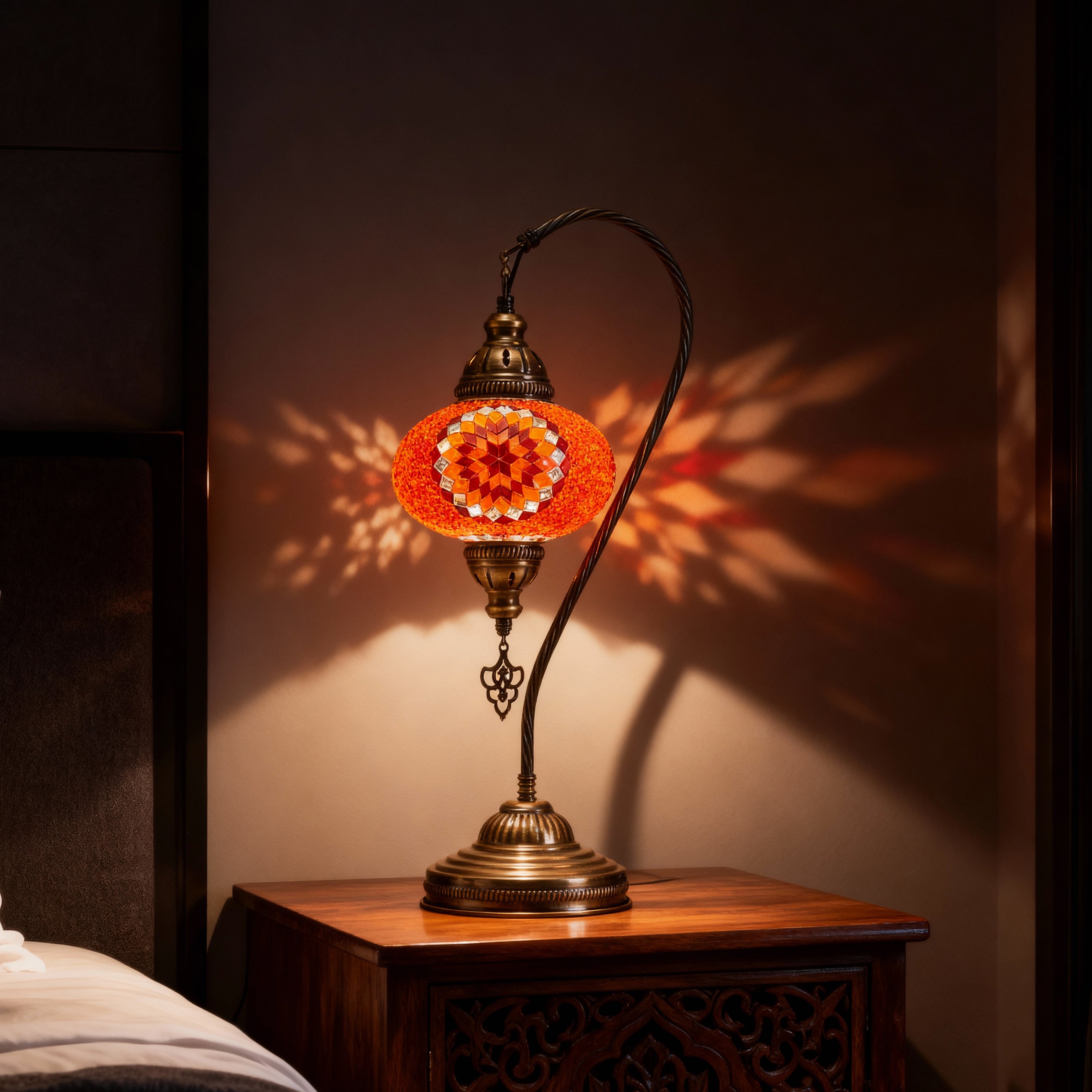 Mozaist Handmade Turkish Mosaic Swan Table Lamp Orange