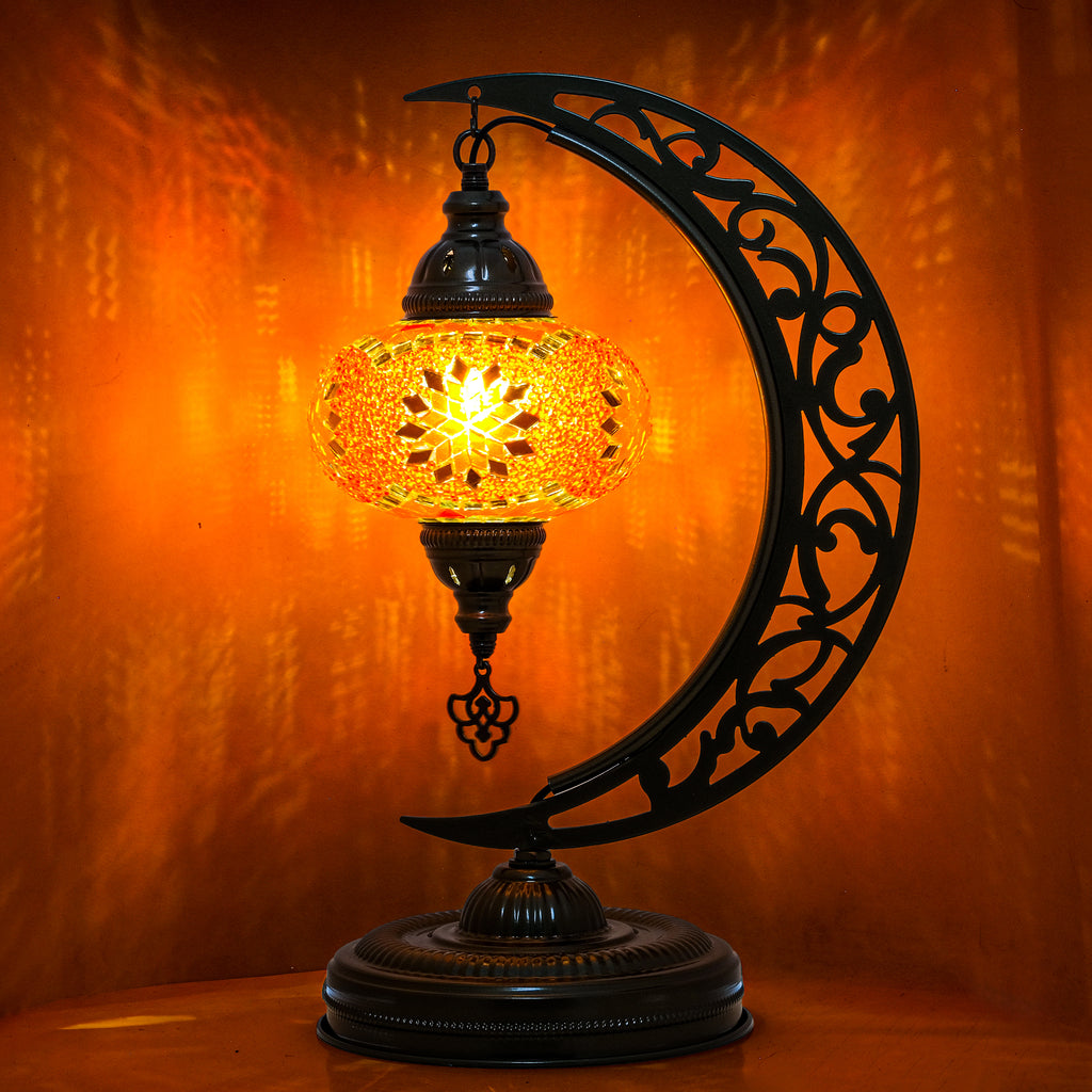 Turkish Mosaic Crescent Table Lamp (Orange)