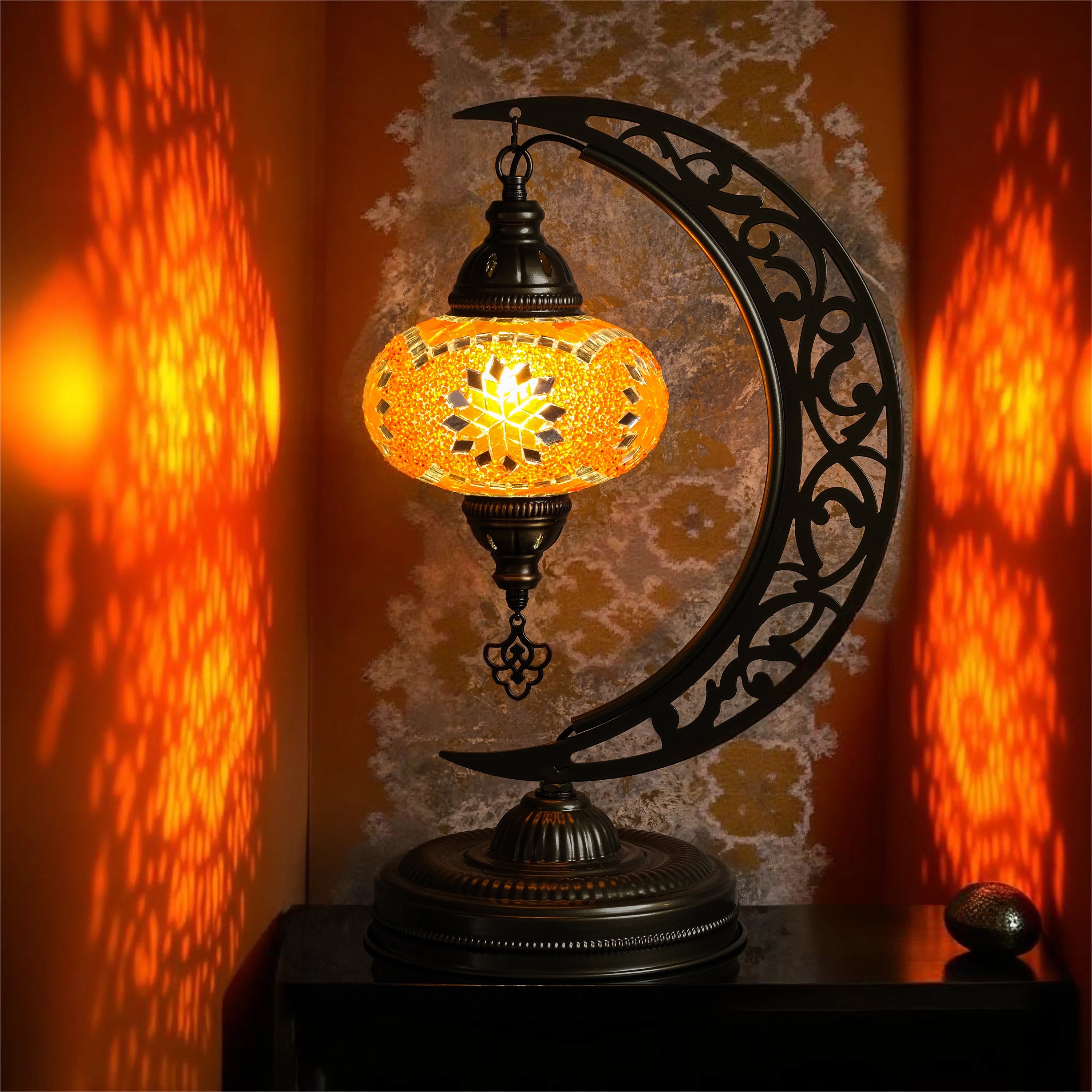 Turkish Mosaic Crescent Table Lamp (Orange)