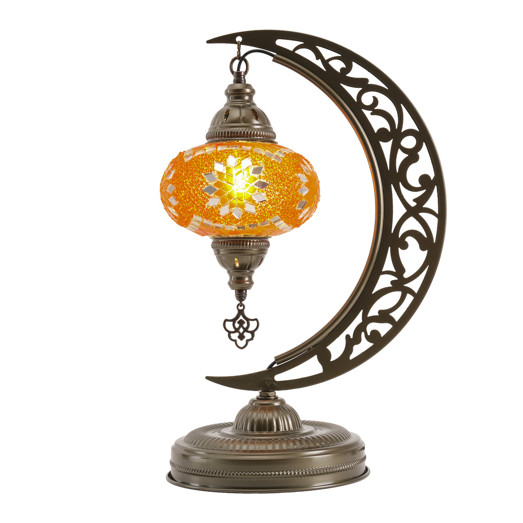 Turkish Mosaic Crescent Table Lamp (Orange)