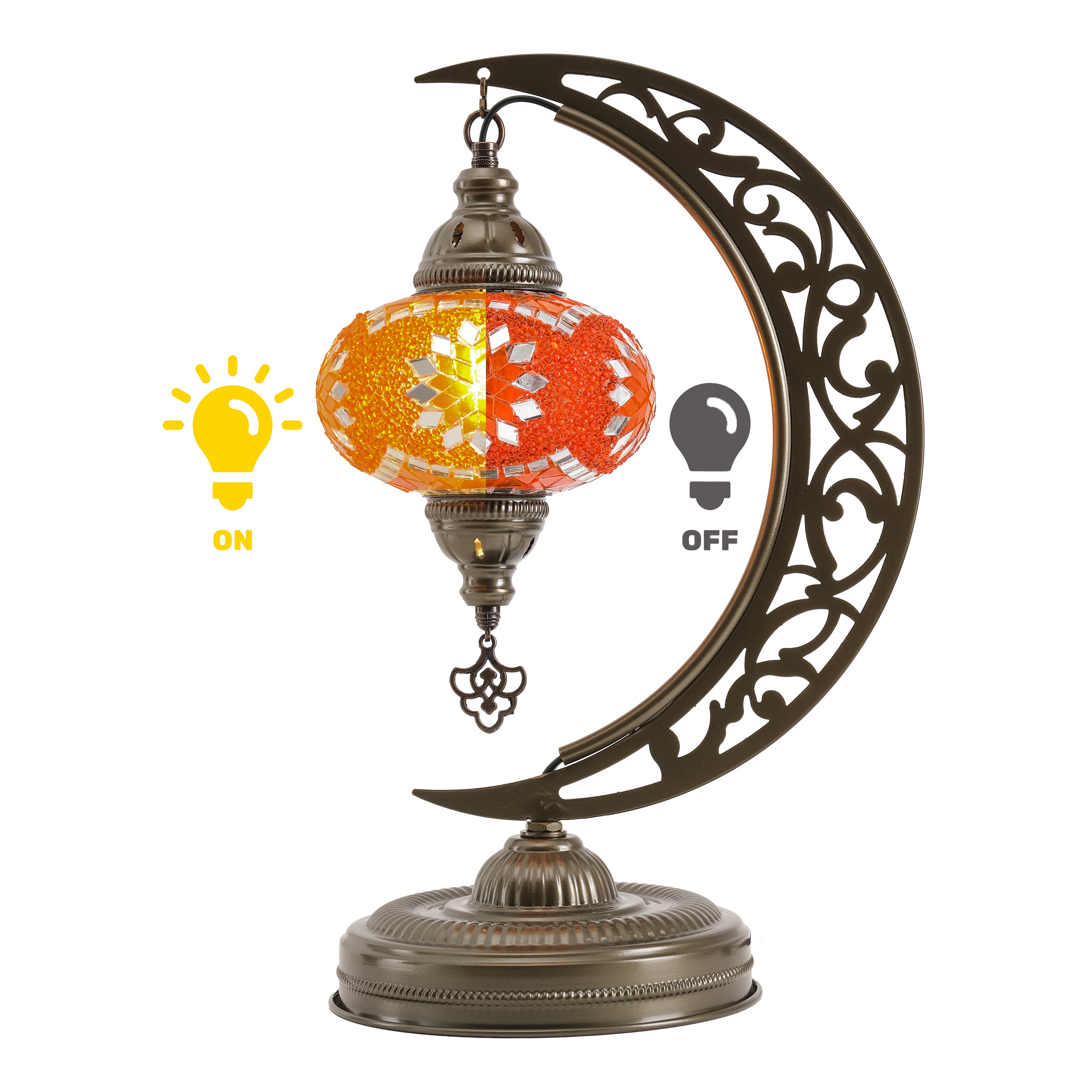 Turkish Mosaic Crescent Table Lamp (Orange)