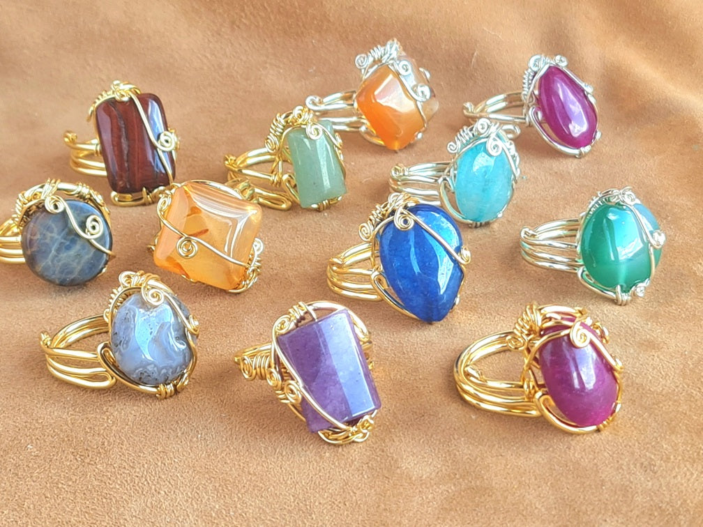 Handcrafted Natural Stone Ring Collection – Gold - Silver Plated Copper