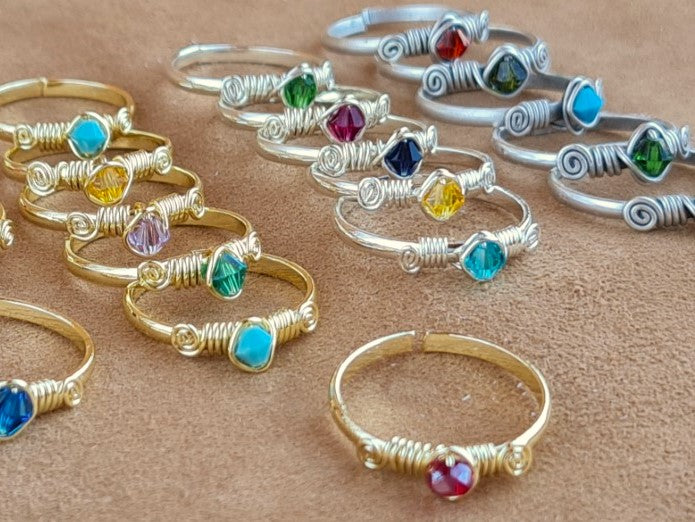 Handcrafted Crystal Ring – Gold, Polish Silver & Matte Silver Plated Copper (R-130)