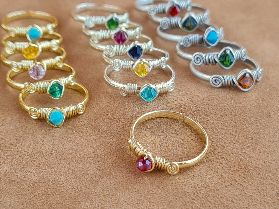 Handcrafted Crystal Ring – Gold, Polish Silver & Matte Silver Plated Copper (R-130)