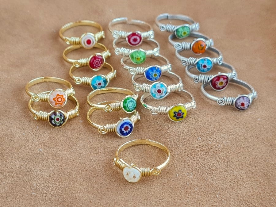 Handcrafted Murano Glass Copper Ring – Gold, Polish Silver & Matte Silver Finish (R-144)