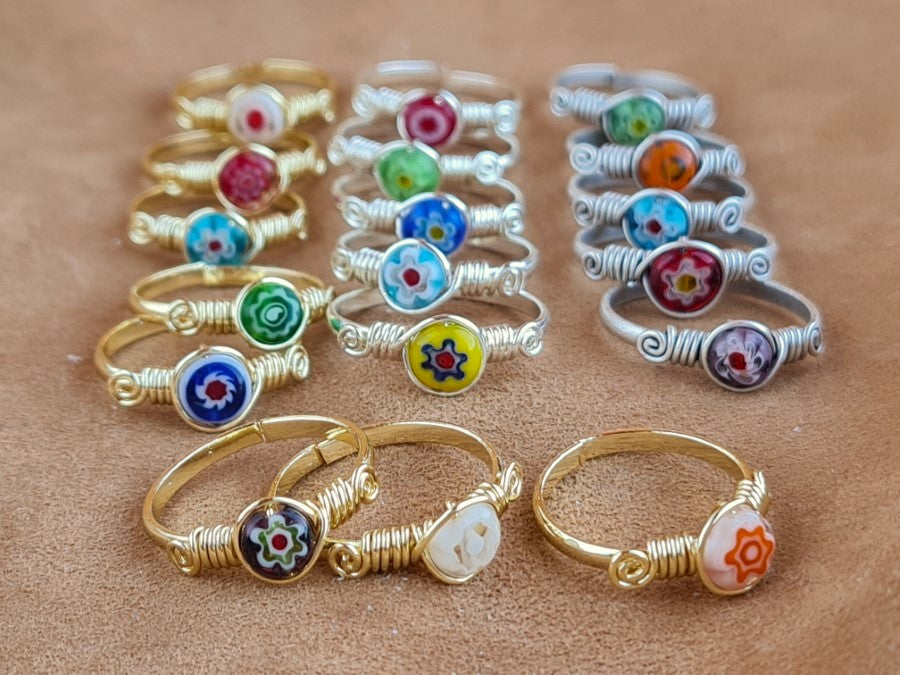 Handcrafted Murano Glass Copper Ring – Gold, Polish Silver & Matte Silver Finish (R-144)