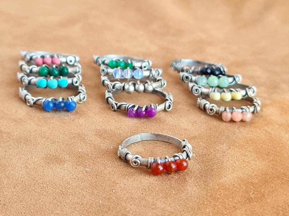 Handcrafted Natural Stone Ring Collection – Mat Silver Plated Naturel Copper