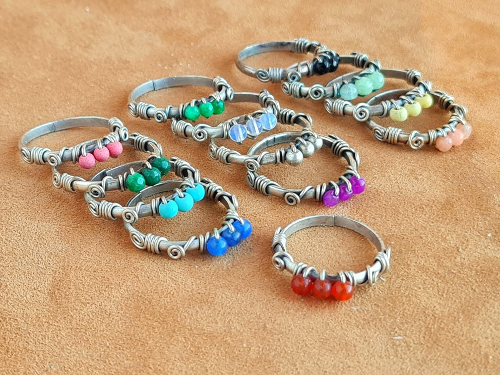 Handcrafted Natural Stone Ring Collection – Mat Silver Plated Naturel Copper