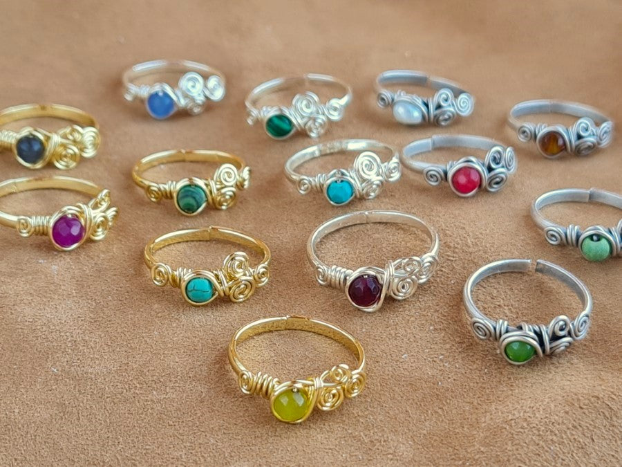 Handcrafted Natural Mixed Stone Ring – Gold, Polish Silver & Matte Silver Plated Copper (R-202)